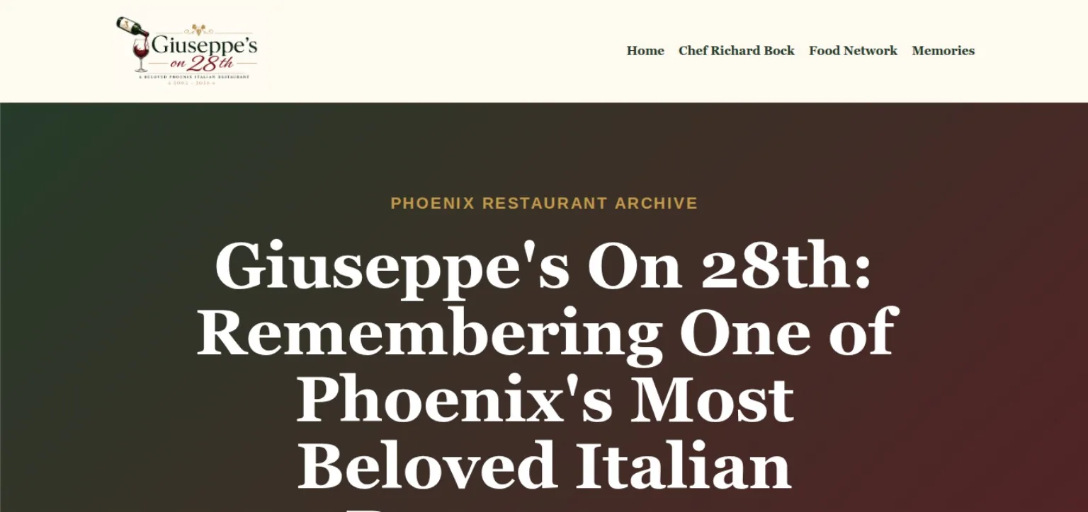 Giuseppe's on 28th restaurant legacy website homepage